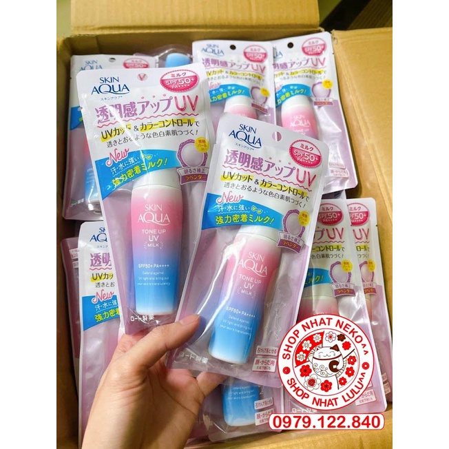 Kem chống nắng Skin Aqua Tone Up UV dạng xịt và Essence và Milk