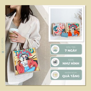 Túi cói xách tay mini LOẠI 1 chất liệu cói tự nhiên họa tiết bắt mắt LUGIBOL LG20