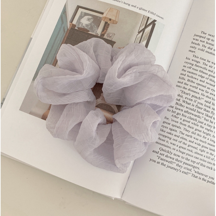 Dây buộc tóc Scrunchies vải mềm kẻ chìm dễ thương HD56