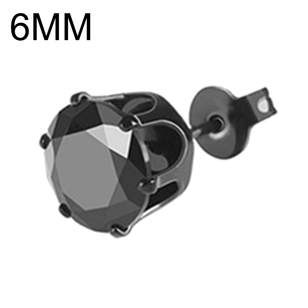 Atlantamart| 1 Khuyên Tai Đính Đá Zirconia 6/8mm Màu Đen Phong Cách Punk Cho Nam Và Nữ