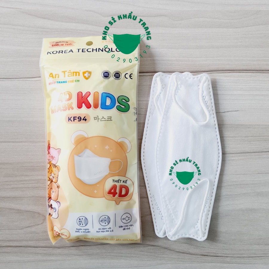 Khẩu trang 4D kid An Tâm cho bé 2-8 tuổi túi 10 cái