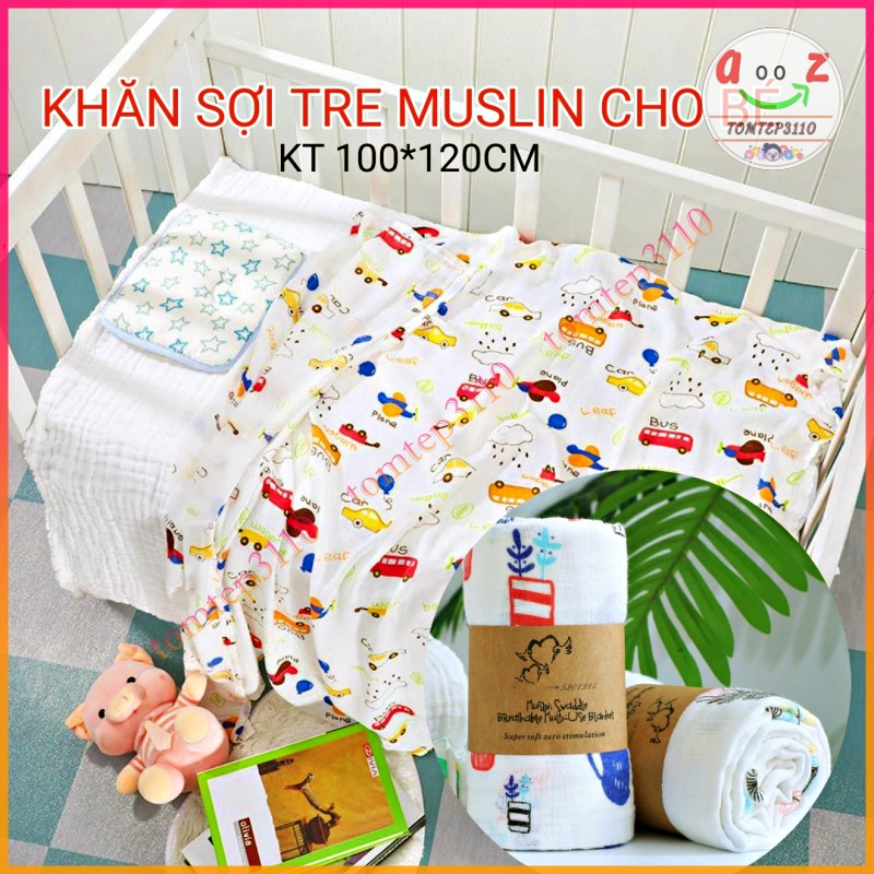 Khăn Xô Sợi Tre Muslin Swadle Đa Năng, Ủ xô Khăn Tắm Hè Xuân Cho Bé Kích Thước 100*120cm