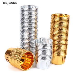 [cxFSBAKE] 50pcs mini cupcake Foil Cupcake Wrapper Paper Gold Silver Cupcake Baking Cups  KCB