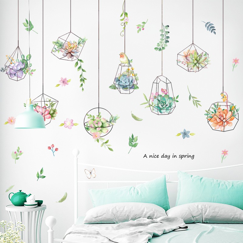 [MẪU HOA ĐÁ TREO] Decal dán tường phòng khách phòng ngủ, tranh decor trang trí tường không gian đẹp hơn, chống thấm