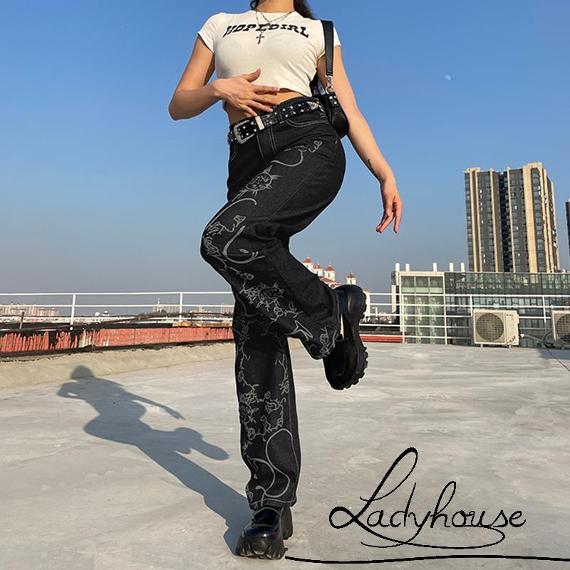 Quần jeans dài lưng cao ống rộng thời trang cho nữ