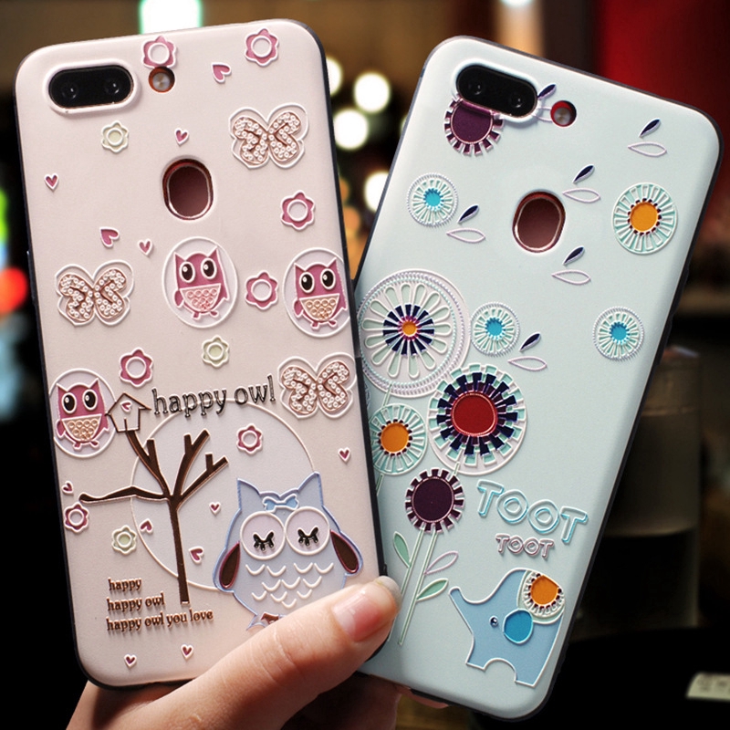 Blue Elephant Pink Owl Embossed Phone Case Samsung Galaxy A04S A04 A04e A13 A23 A33 A53 5G A01 Core A21S A10 M10 A10S A20 A30 A20S A50 A30S A50S A70 A51 A71 A31 A11 M11 A7 A6 A8 Plus 2018