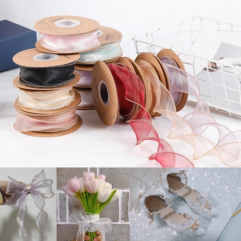 Cuộn Ruy Băng Organza Màu Trơn 40mm Dùng Trang Trí Bó Hoa / Tiệc Cưới DIY
