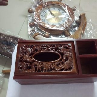 Hộp đựng giấy ăn gỗ Hương 3 ngăn