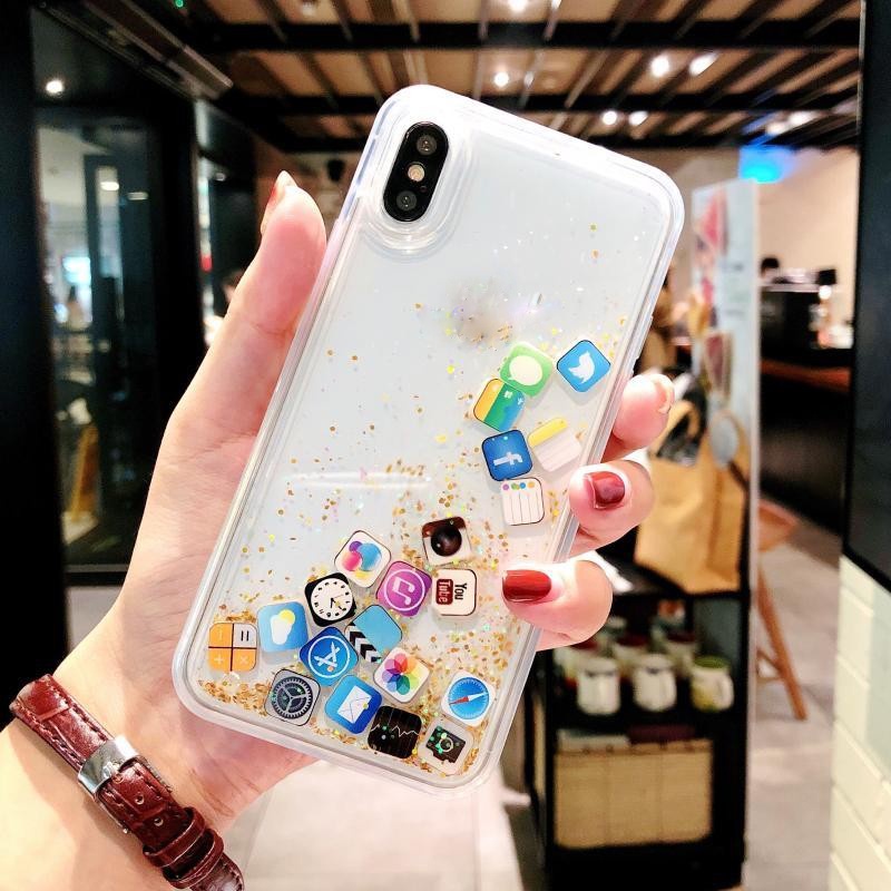 Ốp lưng kim tuyến biểu tượng IOS tương thích cho IPhone 13 7 8 Plus X XS XR XS Max 11 12 Pro Max