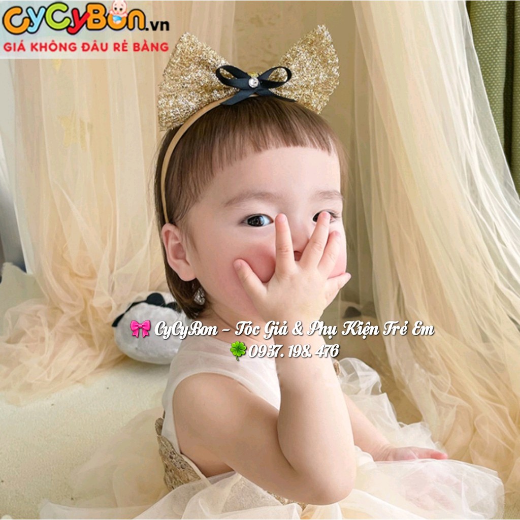 Băng Đô Cài Tóc Turban Bờm Cho Bé Gái Nơ Lưới Màu Vàng Kim Có Thể Điều Chỉnh To Nhỏ Co Giãn Tùy Ý!