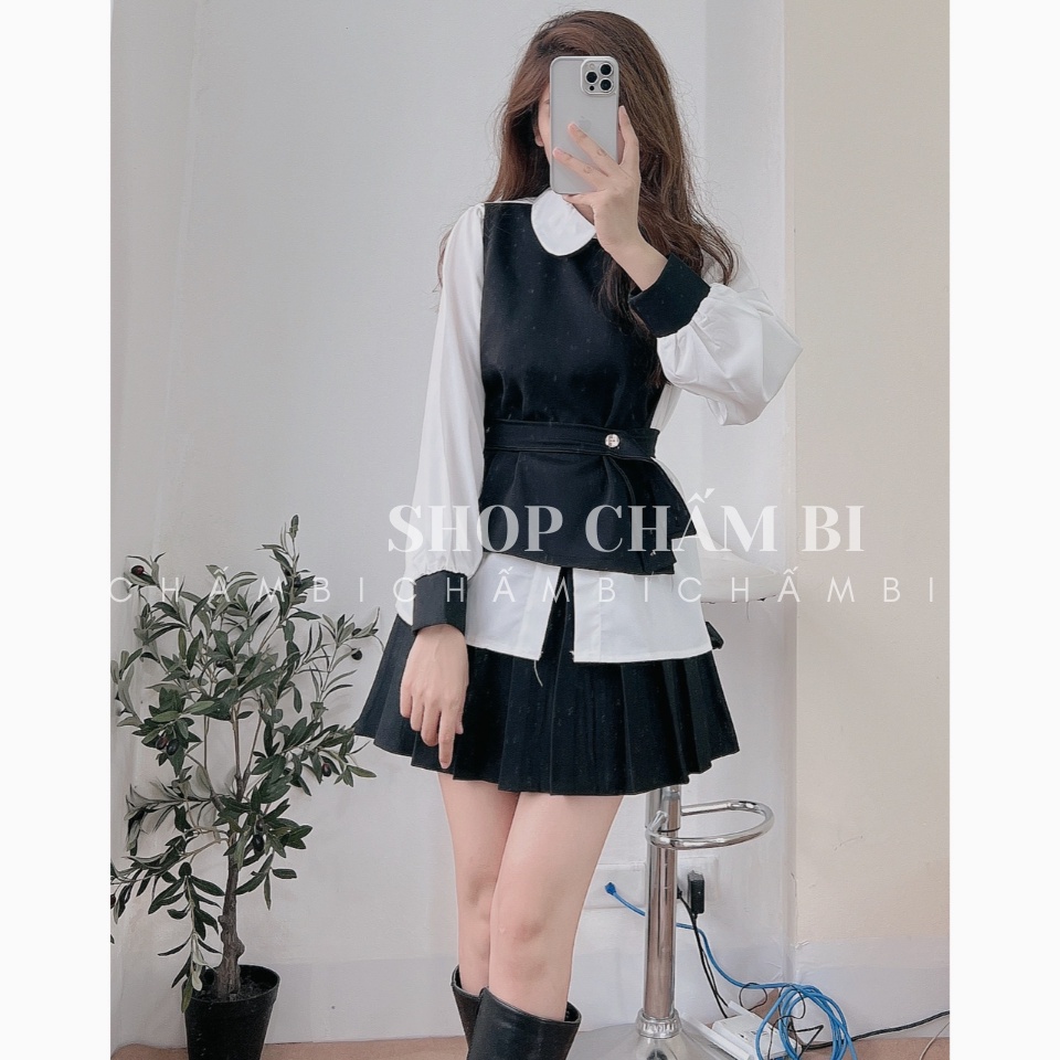 Áo sơ mi kiểu cách điệu A.284, Áo sơ mi tay pha cổ sen giả yếm ngực đai ngang chanh xả