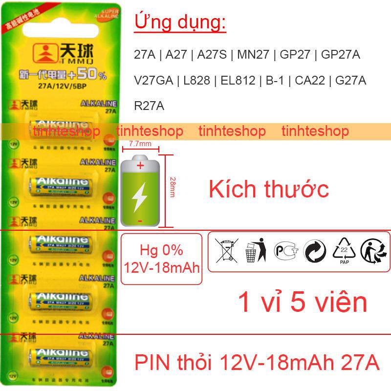 Pin nhỏ 12V-18mAh cho Điều khiển cửa cuốn, Chuông cửa, Máy tính tiền 27A  A27S  MN27 GP27 GP27A V27GA L828 EL812 B-1 CA2