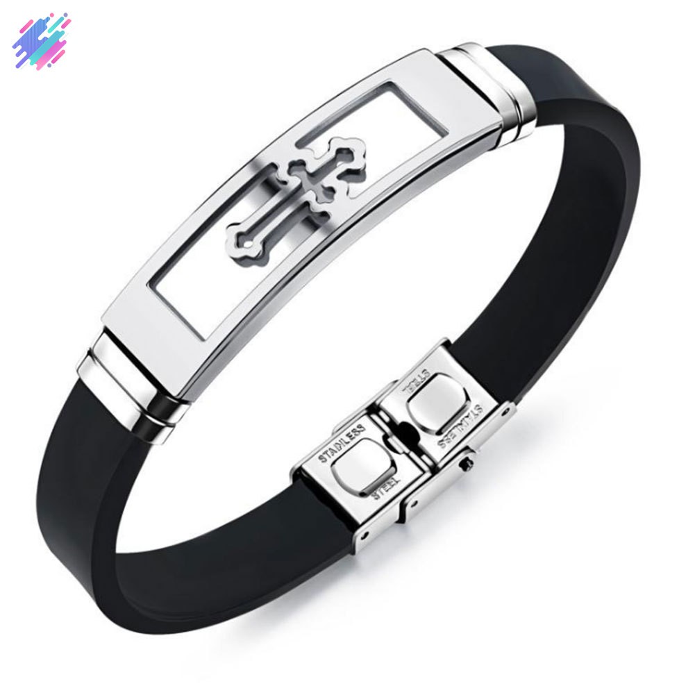 Vòng tay nam thiết kế trang trí chữ thập bằng thép titan