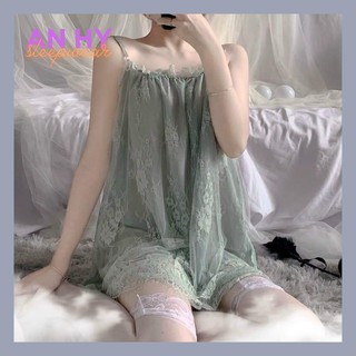 Váy ngủ dáng suông ren quyến rũ, Đầm ngủ hồng 2 dây phối ren sexy