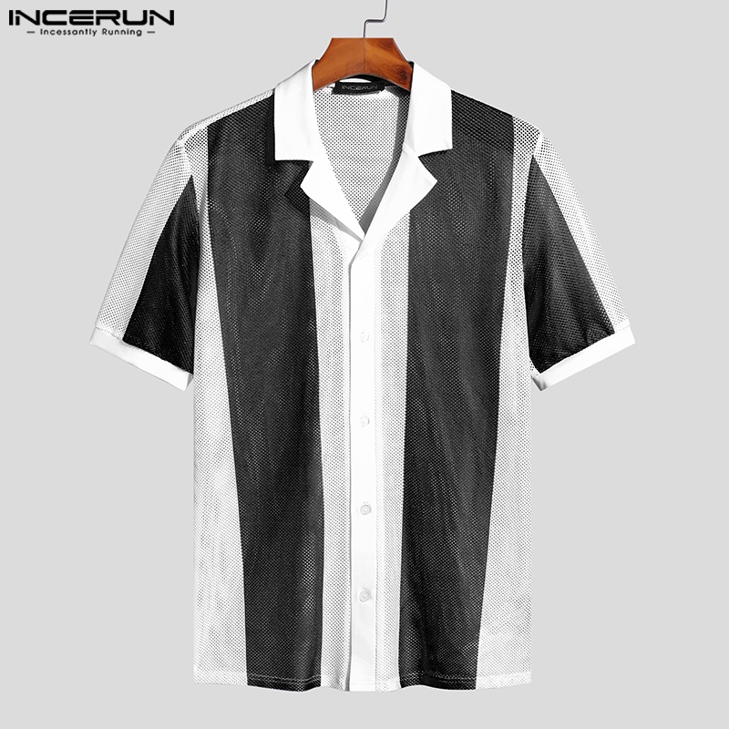 Áo sơ mi INCERUN kẻ sọc tay ngắn dệt kim thời trang hè cho nam