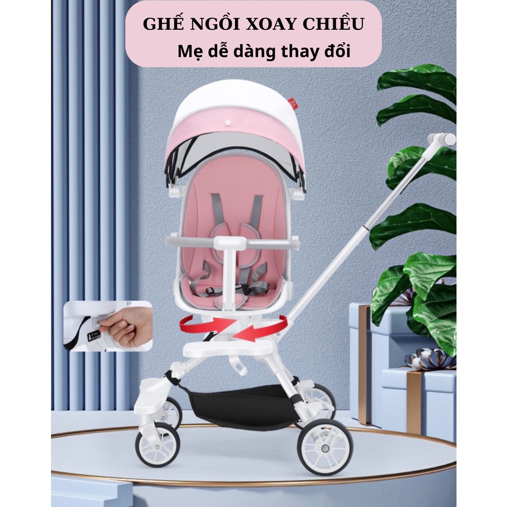 Xe đẩy Du lịch cho bé MommyKids Minh Chau , 2 chiều gấp gọn, ghế điều chỉnh tư thế nằm từ 0-5 tuổi