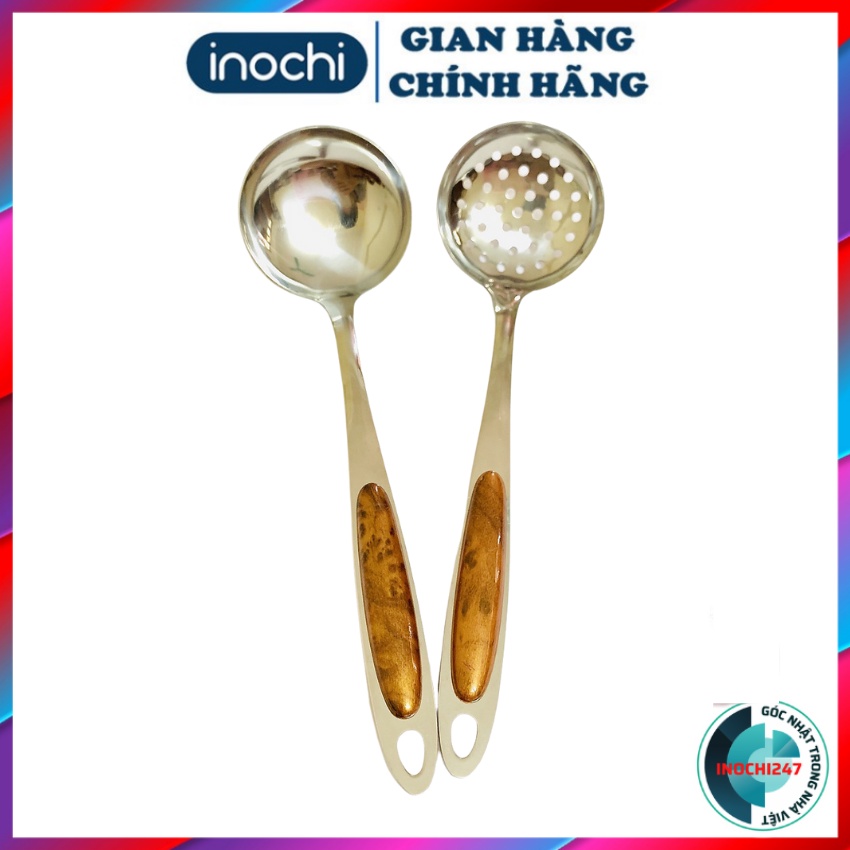Bộ Muôi Ăn Lẩu Inox Cán Vân Gỗ Loại Dày - Dụng Cụ Ăn Lẩu Gia Đình