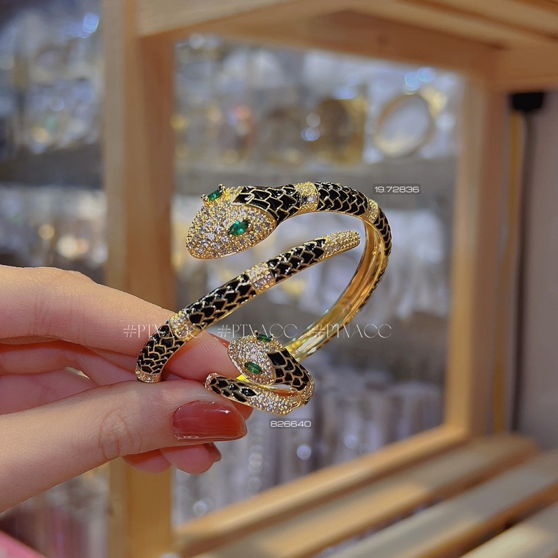 Vòng tay rắn đen xi mạ vàng cá tính, freesize điều chỉnh ni tự do . PTNACC