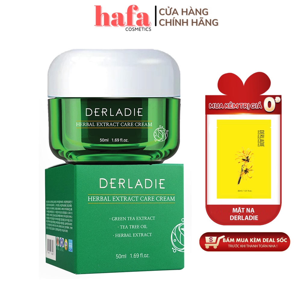 Kem Dưỡng Tràm Trà Giảm Mụn Kiềm Dầu 12 Giờ DERLADIE Herbal Extract Care Cream 50ml (+deal sốc 0đ)