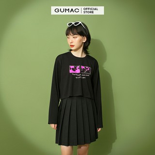 Áo thun croptop nữ in hồng GUMAC màu đen, đủ size trẻ trung ATB199