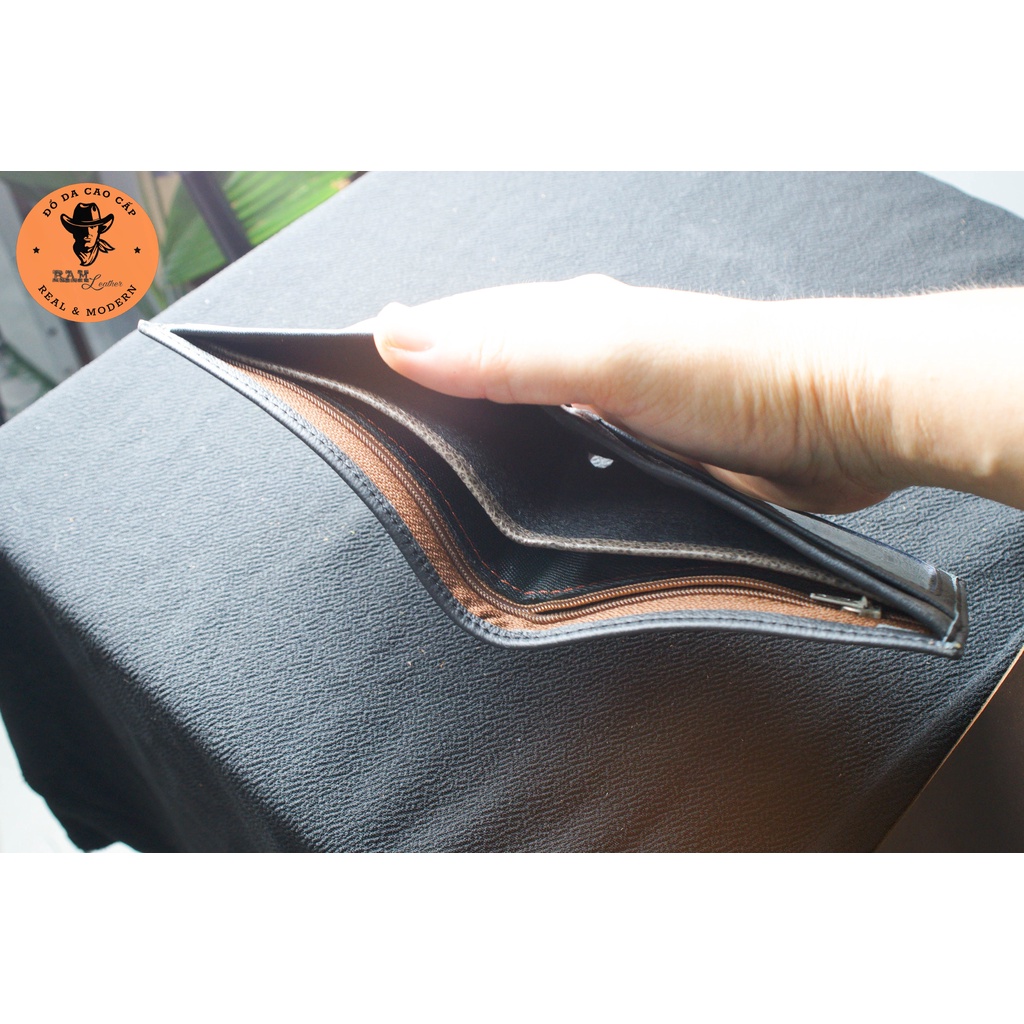 Ví nam da bò màu đen dáng ngang - RAM Leather