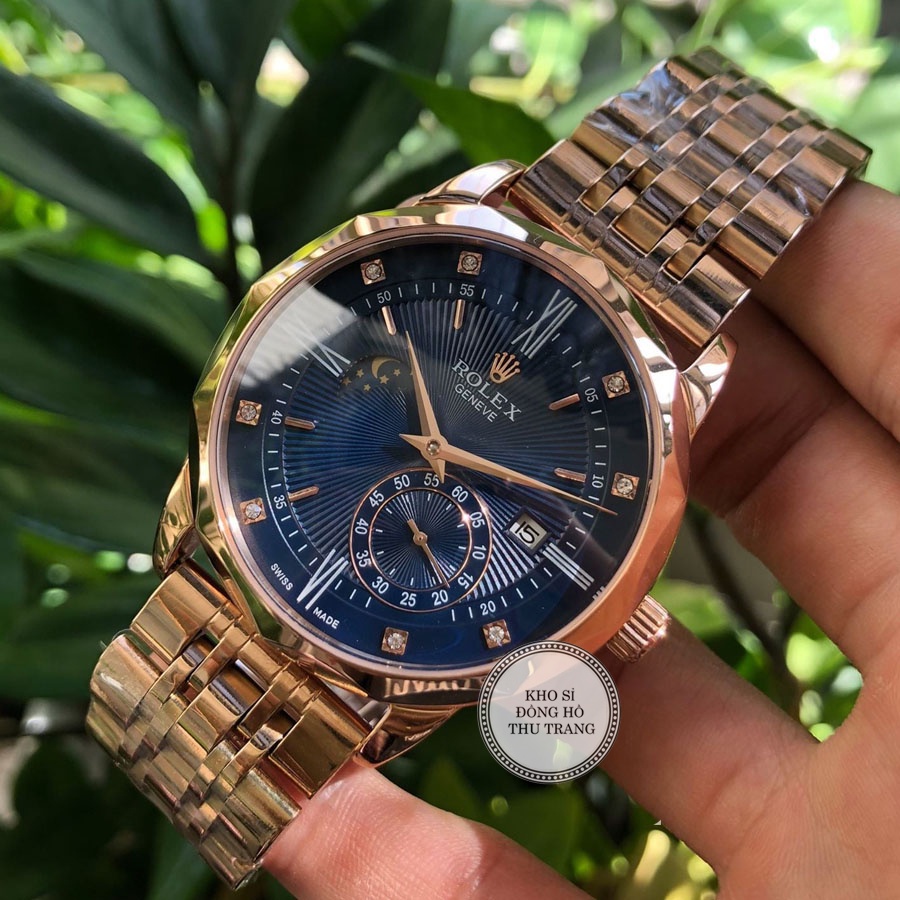Đồng hồ Nam Rolex máy nhật, mẫu 3kim cắt vát mặt xanh viền vàng, dòng cơ Automatic size 40mm-41mm