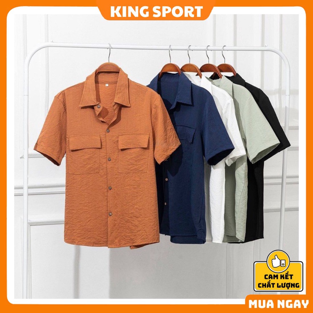 Áo sơ mi nam tay ngắn đẹp cao cấp phong cách hàn quốc vải đũi thái dày dặn mềm mịn thoáng mát unisex KING SPORT