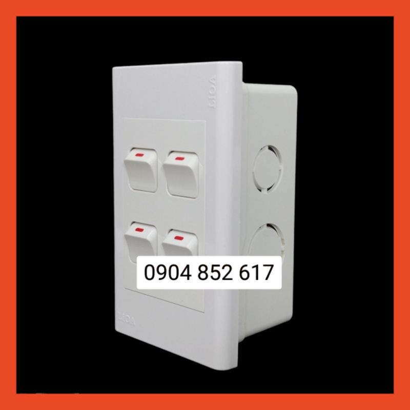 Combo 4 công tắc điện 1 chiều + mặt lỗ vuông LiOA - Lắp âm tường
