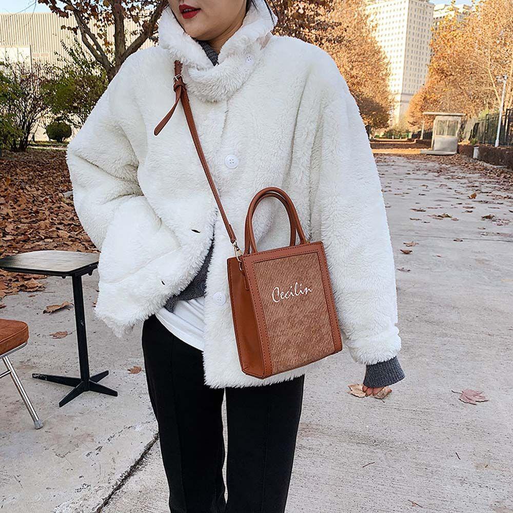 Túi Xách Đeo Vai Hình Vuông Cỡ Lớn Thêu Chữ Thời Trang Cho Nữ