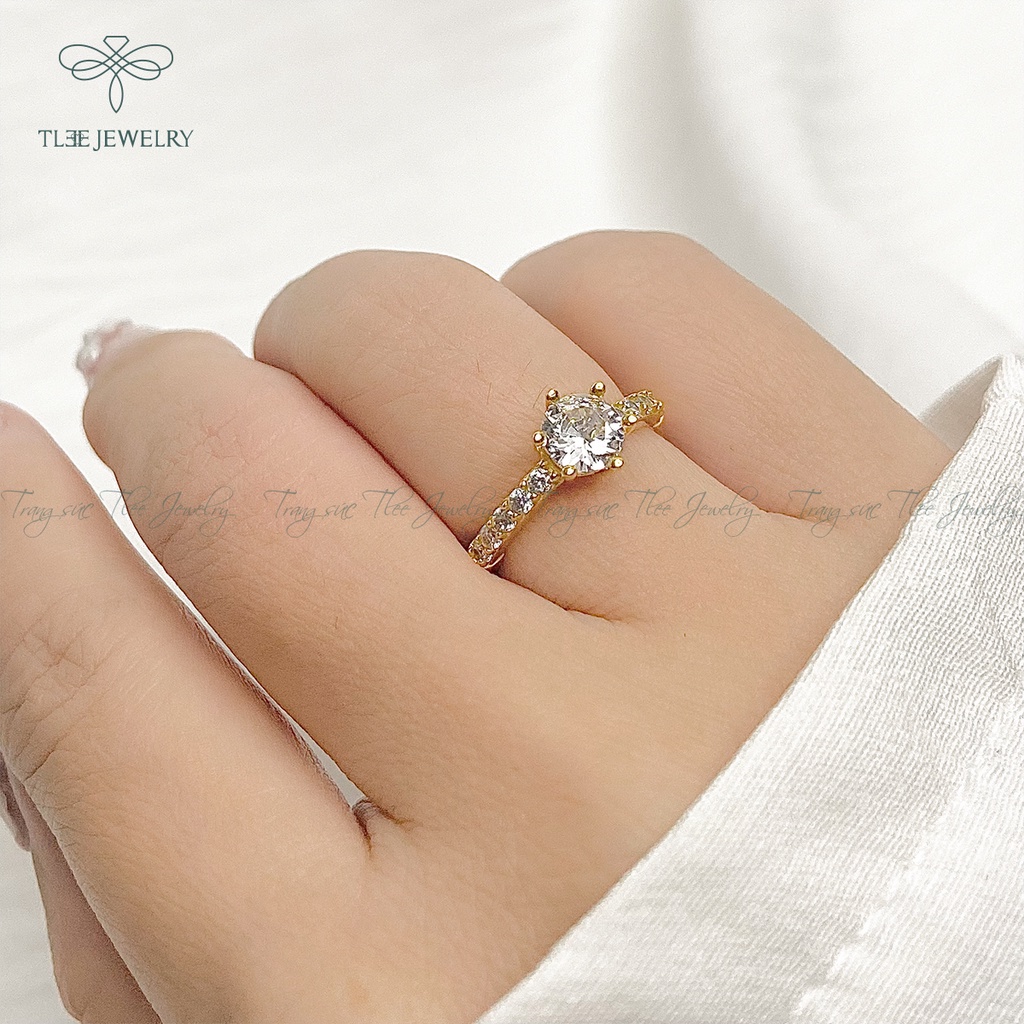 Nhẫn bạc nữ TLEE đá sáu chấu mạ vàng 14k viền bằng sang trọng NCJ A0132