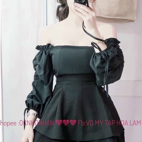 áo kiểu trễ vai xinh kèm mút nhún nhún dây ở tay xinh xắn