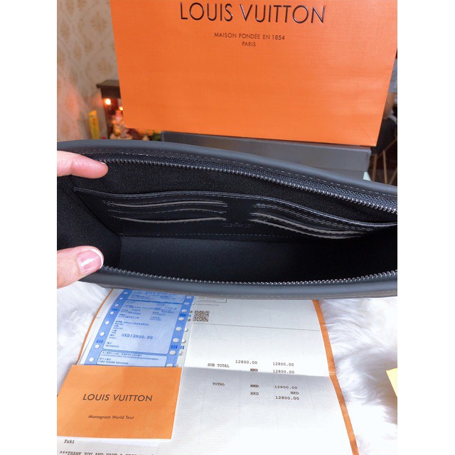 [Ảnh thật] VÍ clutch cầm tay doanh nhân LV SUPER VIP ‼️ fullbox , túi vải , card LOUIS VUITTON hoa đen