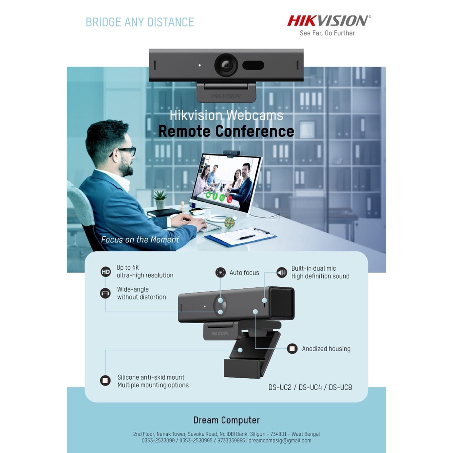 Webcam Hikvision DS-UC4 cho máy tính độ phân giải 2K, tích hợp mic thu âm, cắm cổng USB 2.0