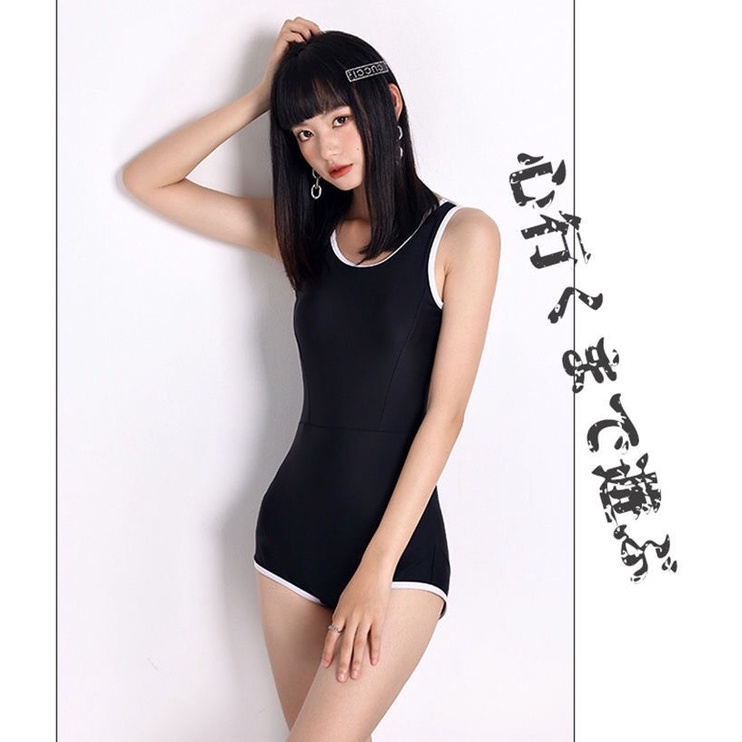 [ĐỒ BƠI NHIỀU KIỂU] bikini liền mảnh khoét lưng CÀI KHÓA SAU đen viền trắng cá tính | BigBuy360 - bigbuy360.vn