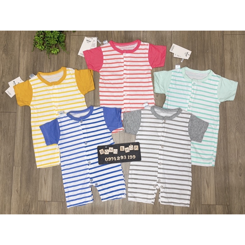 Bộ Body cộc tay mùa hè cúc thẳng phối kẻ hàng quảng châu bé trai bé gái 4-9kg
