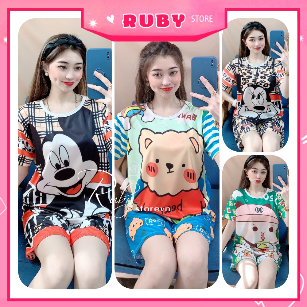 Đồ bộ thun đùi nam nữ dưới 70kg chất thun mềm mát in hình doremon chuột BBR hoạt hình dễ thương DBRBD SIZE XL