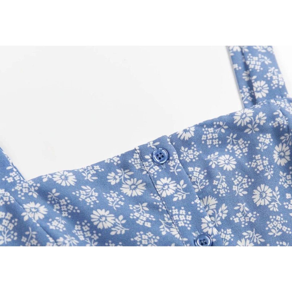 Zara Morocco full tag - Đầm Zara hoa xanh không tay xinh xắn DH2KTG60N10