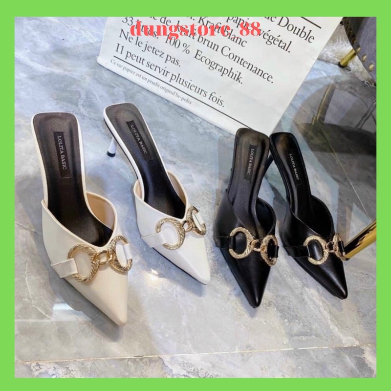 Sục DaFREESHIPSục Nữ Sục Cao Gót Giày Cao Gót Mũi Nhọn Gót Vuông 5cm 2 Màu Đen Trắng Sành Điệu thời trang