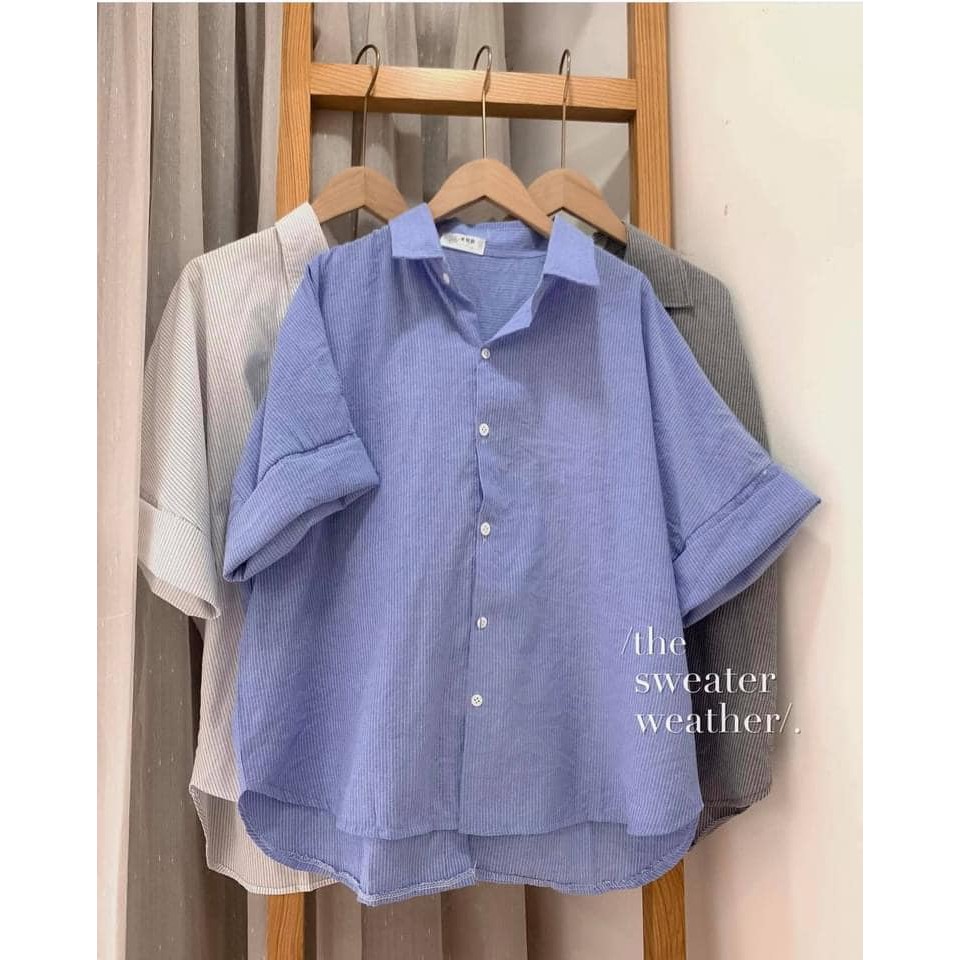 Áo sơ mi kẻ cúc lưng cổ đức chất linen - Áo sơ mi nữ basic kẻ khuy sau 3 màu | BigBuy360 - bigbuy360.vn