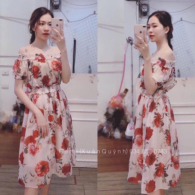 Maxi trễ vai hoa