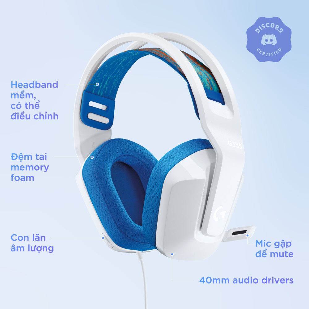 Tai nghe Gaming Logitech G335 Jack 3.5mm, Nhẹ 240g tương thích nhiều thiết bị chính hãng tại Vanphongstar
