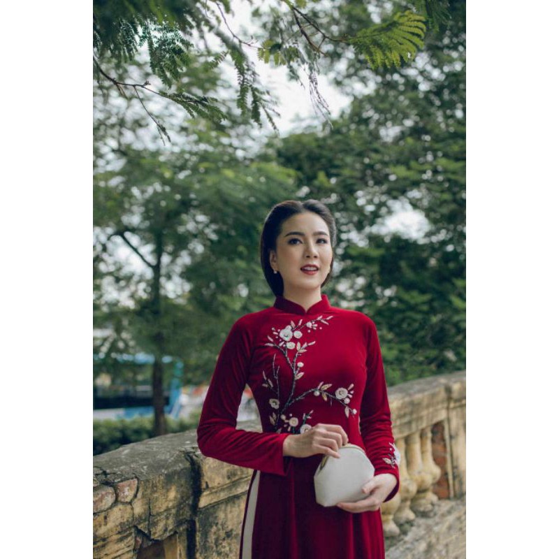 ÁO DÀI NHUNG KẾT HOA CAO CẤP⚡HÀNG ĐẸP - GIÁ RẺ⚡SP Y HÌNH