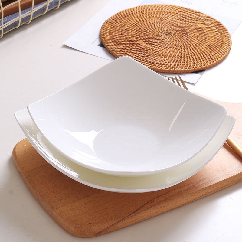 Combo 2 Đĩa mỳ Ý, đĩa sứ trắng trơn sáng tạo