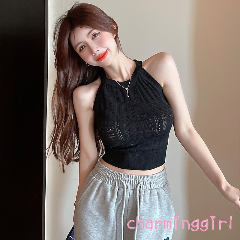 Áo Dệt Kim Sát Nách Cổ Tròn Màu Trơn Thời Trang Cho Nữ