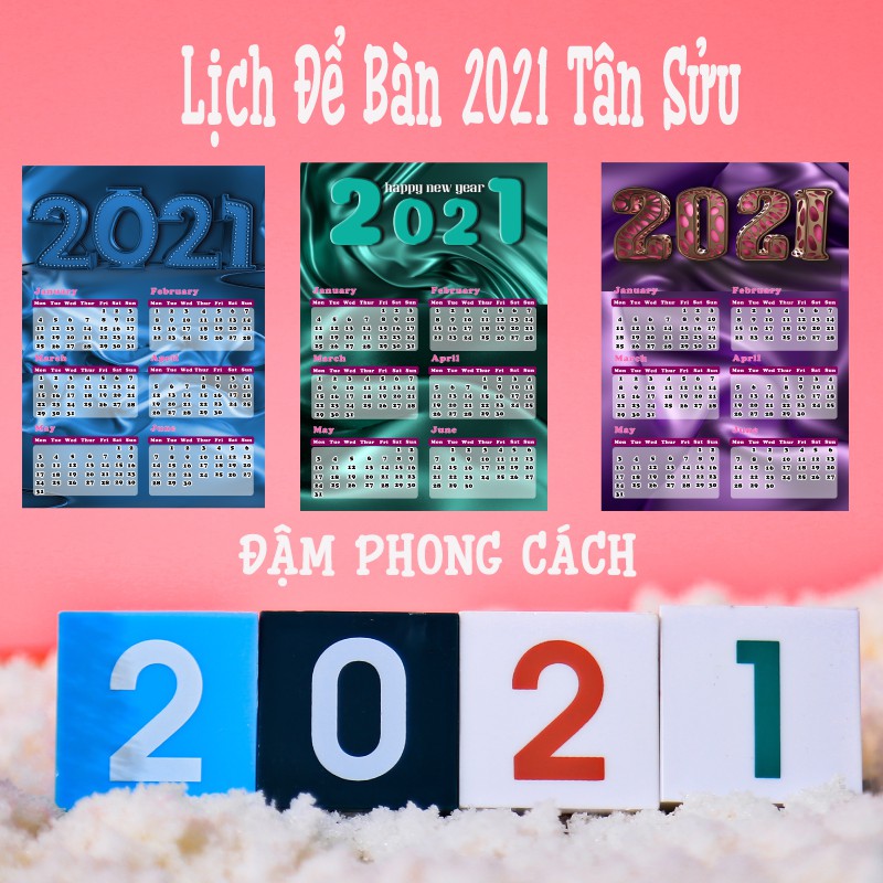 Lịch để bàn 2021 Tân Sửu kèm giá đỡ siêu phong cách màu sắc ( được chọn mẫu)