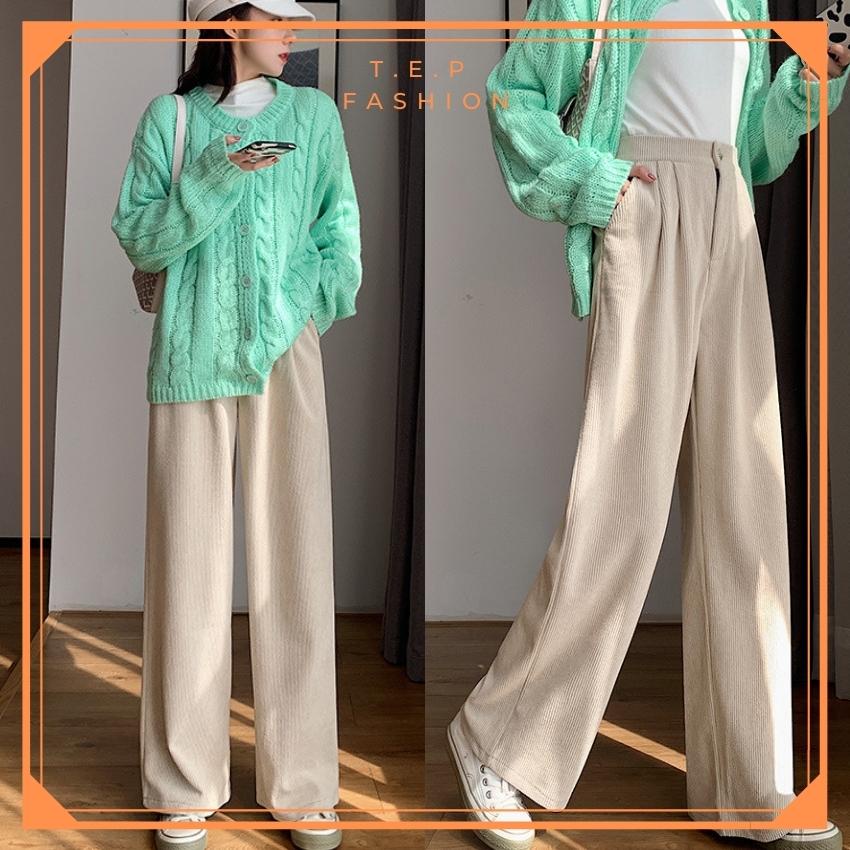 Quần Ống Rộng Nữ Dài Vải Nhung Tăm Cạp Khóa Lưng Cao Thời Trang Hàn Quốc Tep Fashion - QOR001 | WebRaoVat - webraovat.net.vn