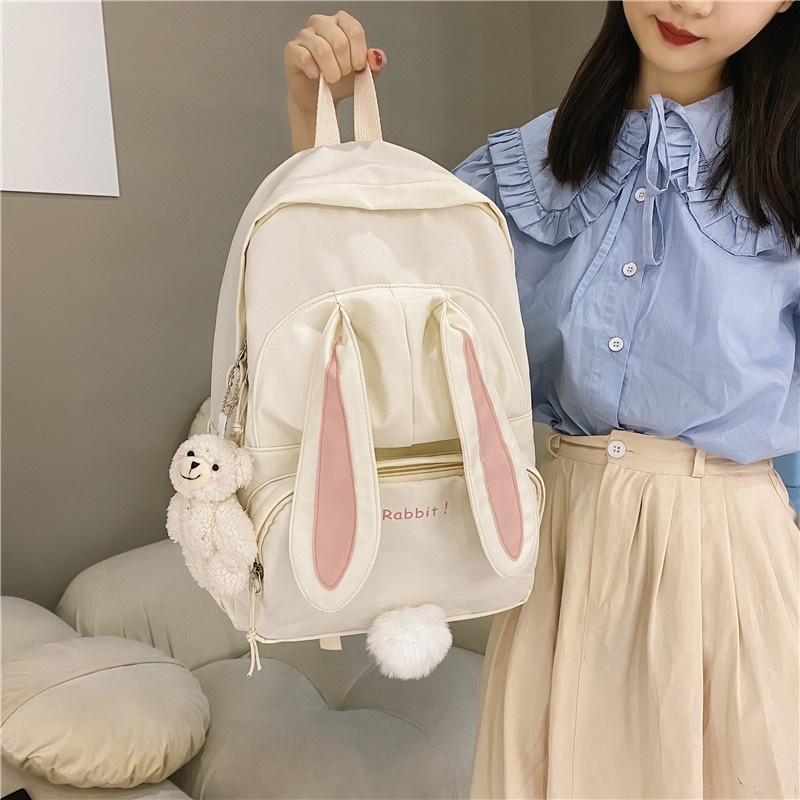 Balo Đi Học Hình Tai Thỏ Dễ Thương Phong Cách Hàn Quốc