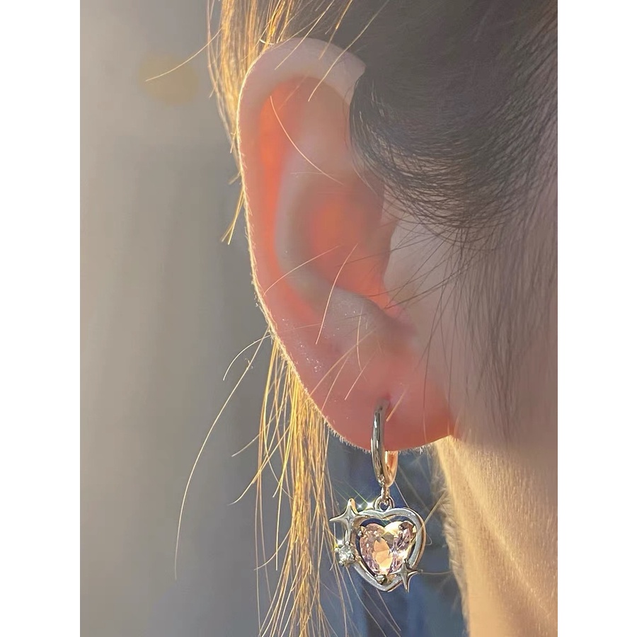 Khuyên Tai Đính Đá Zircon Màu Hồng Đào Thời Trang Dành Cho Nữ