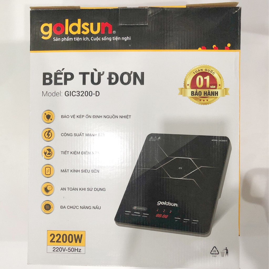 [ Bếp từ chính hãng] Bếp từ, Bếp điện từ cao cấp chính hãng Goldsun GIC 3200-D ( tặng kèm nồi lẩu INOX)