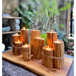 Chân đế nến gỗ lũa trang trí